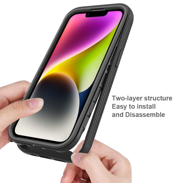 SKALO iPhone 15 Stødsikker Clear Hybrid Cover + Skaermbeskyttelse - Sort Black