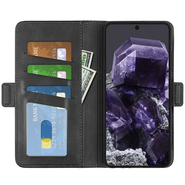 SKALO Google Pixel 8a Premium Wallet Lompakkokotelo - Musta Black