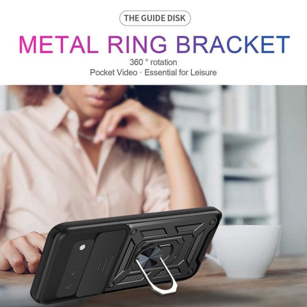 SKALO Google Pixel 6 Armor Hybrid Metal Ring Camera Slider - Svar Black