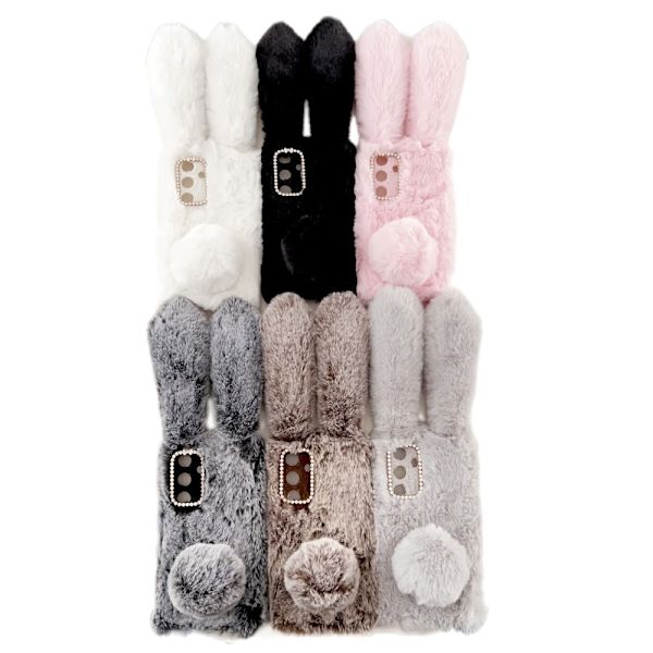 SKALO Samsung S24 3D Soft Furry Bunny Ears Suojakuori - Valkoinen White