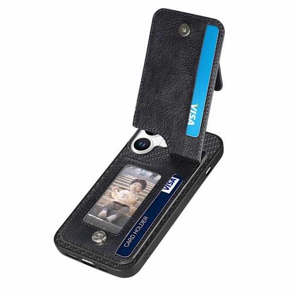 SKALO iPhone 16 Carbon Fiber Skal med Korthållare - Svart Svart