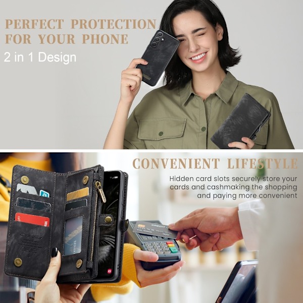 CaseMe Samsung A36 5G 008 BIg Wallet 2in1 Magnet Lompakkokotelo - Musta Black