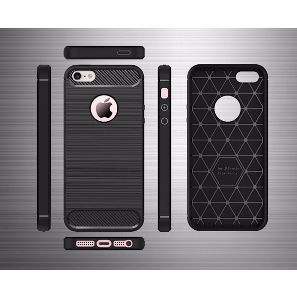 SKALO iPhone 5/5S/SE(1:a gen) Armor Carbon Iskunkestävä TPU suojakuori - Valitse väri Grey