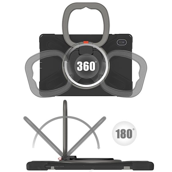 SKALO Samsung Tab S7 FE Extra Shockproof Armor 360 Kahva/Tripod Suojakuori - Musta Black