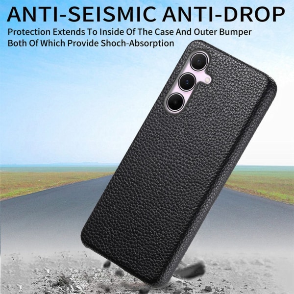SKALO Samsung A55 5G PU-nahkainen Litchi Suojakuori - Musta Black