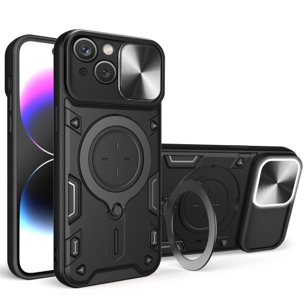 SKALO iPhone 15 Plus Armor Hybrid Metal Ring Camera Slider - Sor Black