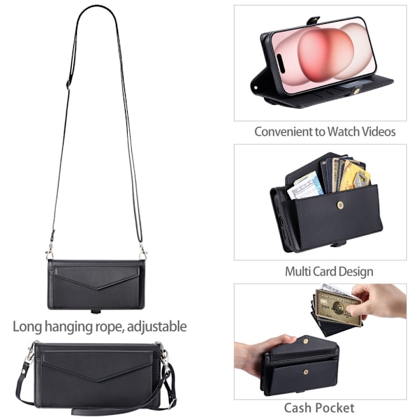 SKALO iPhone 16 Plus Evelope Clutch 5-RUM - Sort Black
