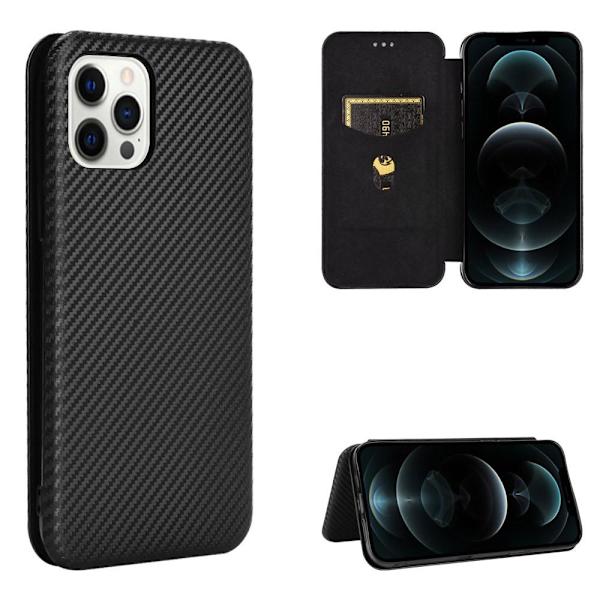 SKALO iPhone 13 Pro Carbon Fiber Plånboksfodral - Svart Svart