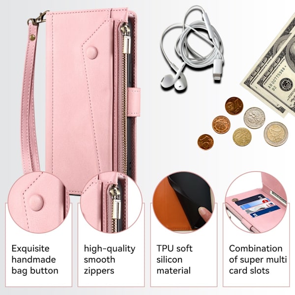 SKALO Google Pixel 8 Pro ESEBLE Big Wallet Pungetui - Rosa guld Pink gold