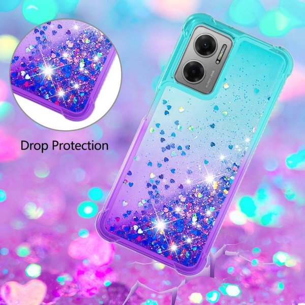 SKALO Xiaomi Redmi 10 5G Kvicksand Glitter Hjerter TPU Cover - Turkis-Lilla Multicolor