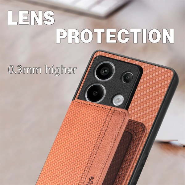 SKALO Xiaomi Redmi Note 13 Pro 5G Carbon Fiber Cover med kortholder - Brun Brown