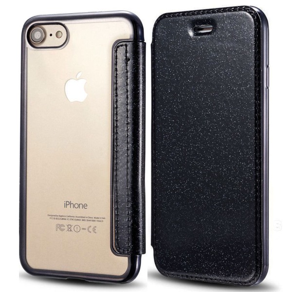 SKALO iPhone 7/8 Flip Cover TPU Ultratyndt Glitter - Vælg farve Black