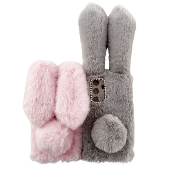 SKALO Samsung S24 3D Soft Furry Bunny Ears Suojakuori - Harmaa Grey