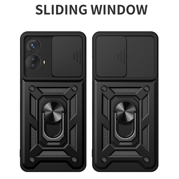 SKALO Motorola Moto G53 5G Armor Hybrid Metal Ring Camera Slider - Rød Red