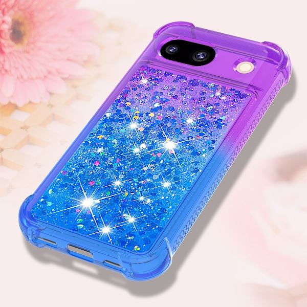 SKALO Google Pixel 8a Kvicksand Glitter Hjerter TPU Cover - Lilla-Blå Multicolor