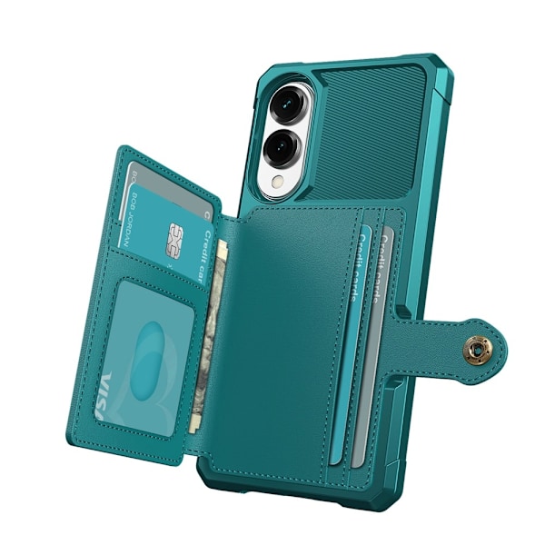 SKALO Samsung S25 Edge Iskunkestävä kotelo Lompakolla - Turkoosi Turquoise