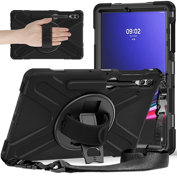 SKALO Samsung Tab S10 Plus Extra Shock Resistant Armor Handle Kuori Olkahihnalla - Musta Black