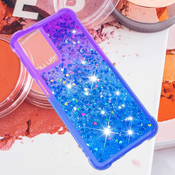 SKALO Samsung A13 4G Juoksuhiekka Glitter Sydämet TPU kuori - Violetti-Sininen Multicolor