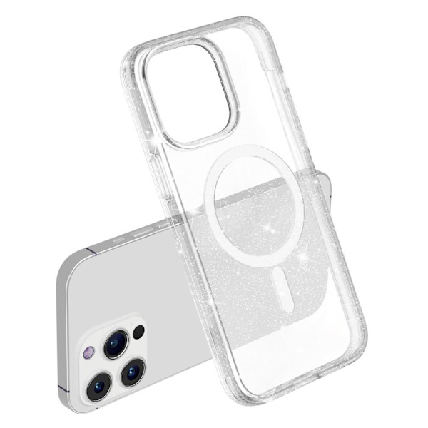 SKALO iPhone 15 Pro Max Glitter Magnetring TPU Skal - Vit Vit