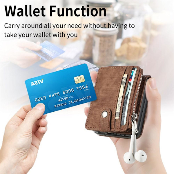 SKALO Samsung Z Flip5 PU-læder Cover med Pung - Brun Brown