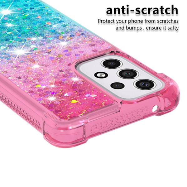 SKALO Samsung A33 5G Kvicksand Glitter Hjerter TPU Cover - Pink-Turkis Multicolor