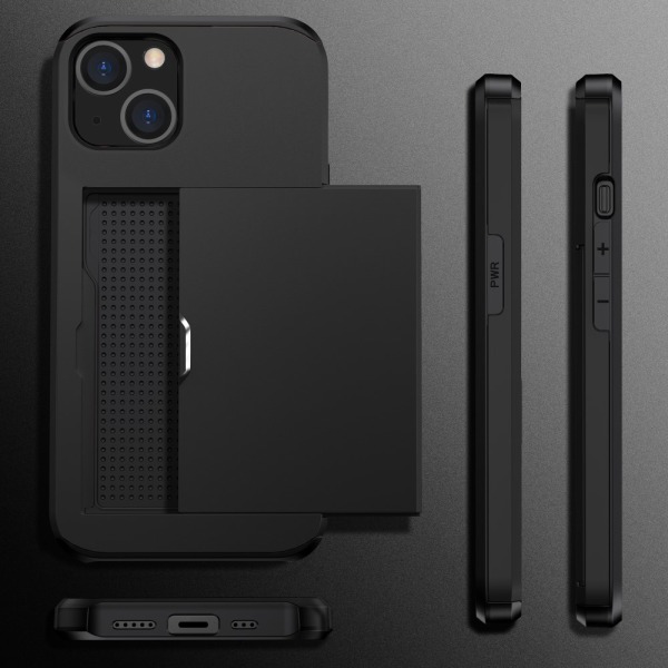 SKALO iPhone 15 Plus Armor Suojakuori korttikotelo - Musta Black