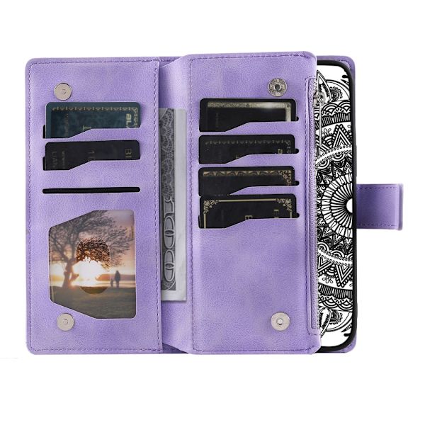 SKALO Samsung A34 5G Big Wallet Mandala Lompakkokotelo - Violetti Purple