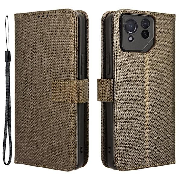 SKALO Asus ROG Phone 8 Pro 5G Premium Mini Rhombus Lompakkokotelo - Ruskea Brown
