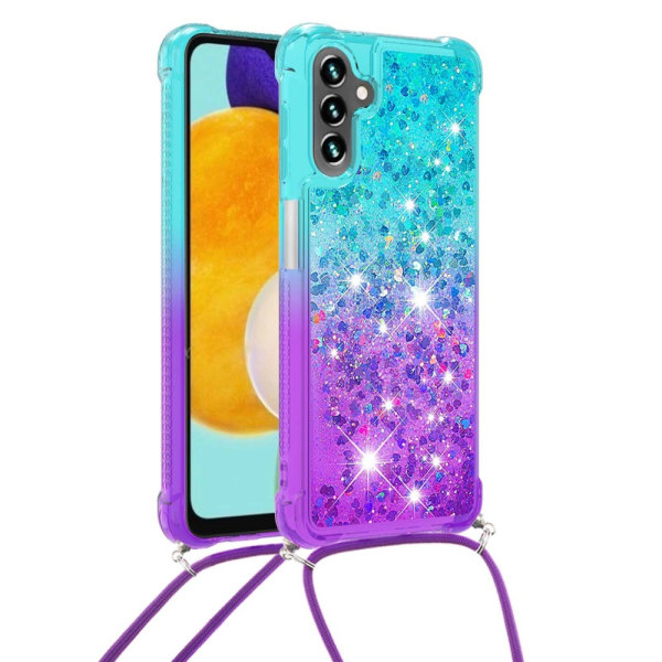 SKALO Samsung A54 5G Kvicksand Glitter Mobilhalsband - Turkos-Lila multifärg