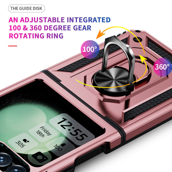 SKALO Samsung Z Flip6 Armor Hybrid Metallring skal - Roséguld Rosa guld