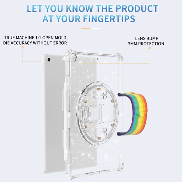 SKALO iPad 10.2 Armor Rainbow Glitter håndtag/stativ Cover -. Hv White