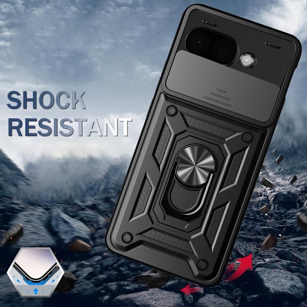 SKALO Google Pixel 9a Armor Metallring Kameraslider Cover - Sort Black