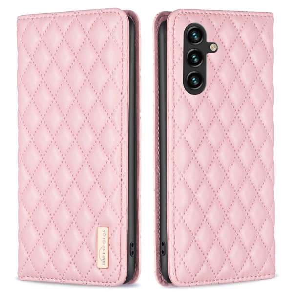 SKALO Samsung A15 4G BINFEN COLOR Big Wallet Quiltat Plånbok - R Rosa