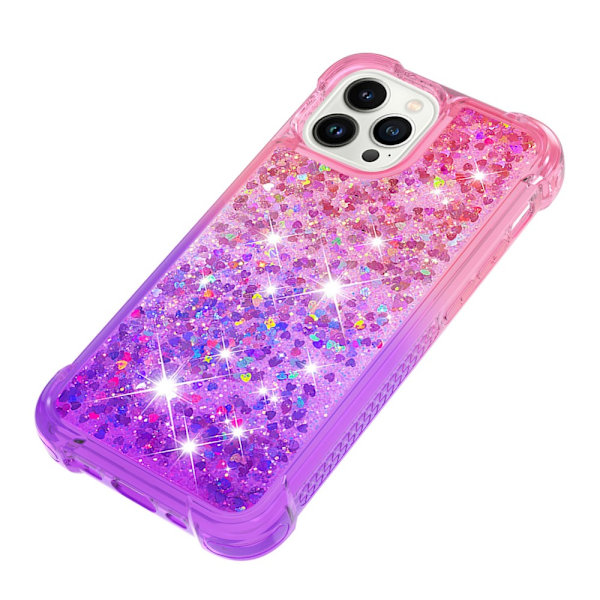 SKALO iPhone 15 Pro Max Kvicksand Glitter Hjerter TPU Cover - Pink-Lilla Multicolor
