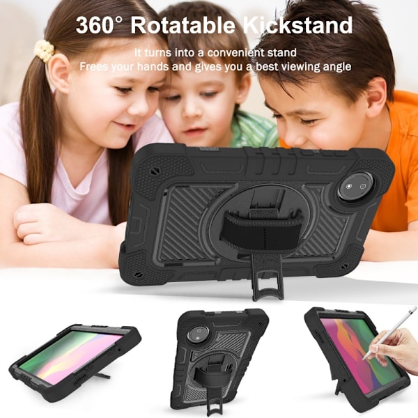 SKALO Xiaomi Redmi Pad SE 8.7 Extra Shockproof Armor 360 Kahva/Tripod Suojakuori - Musta Black