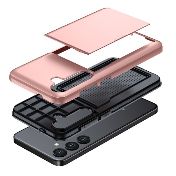 SKALO Samsung S24 FE Armor Cover kortholder - Rosa guld Pink gold