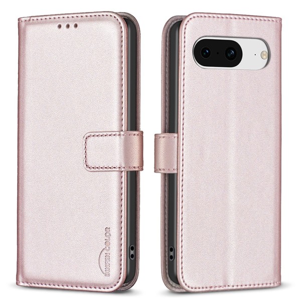 Google Pixel 8 BINFEN COLOR Kohokuvioitu Lompakkokotelo - Ruusukulta Pink gold