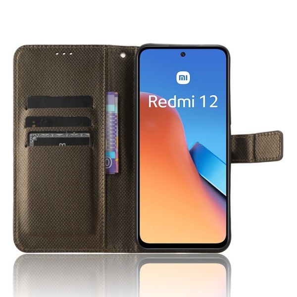 SKALO Xiaomi Redmi 12 4G/5G Premium Mini Rhombus Wallet Flip Cov Brown