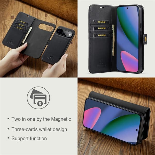 DG MING 2-i-1 Magnet Flip Cover til Google Pixel 11 Pro XL - Sort Black