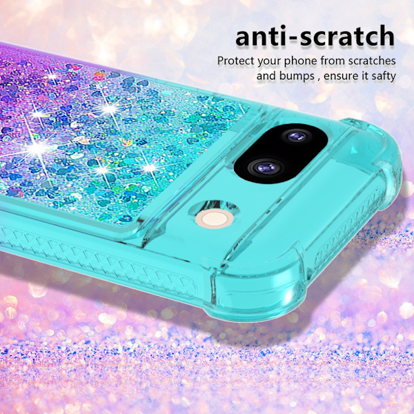 SKALO Google Pixel 8a Kvicksand Glitter Hjärtan TPU-skal - Turkos-Lila multifärg