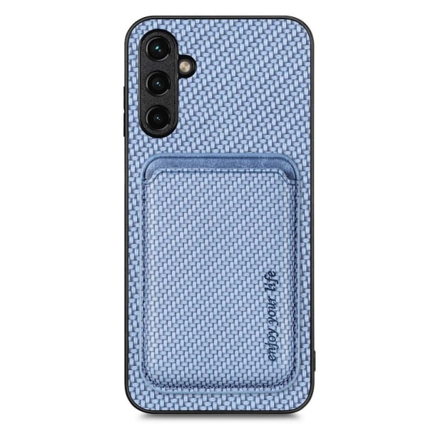 SKALO Samsung A54 5G Carbon Fiber Skal med Korthållare - Blå Blå