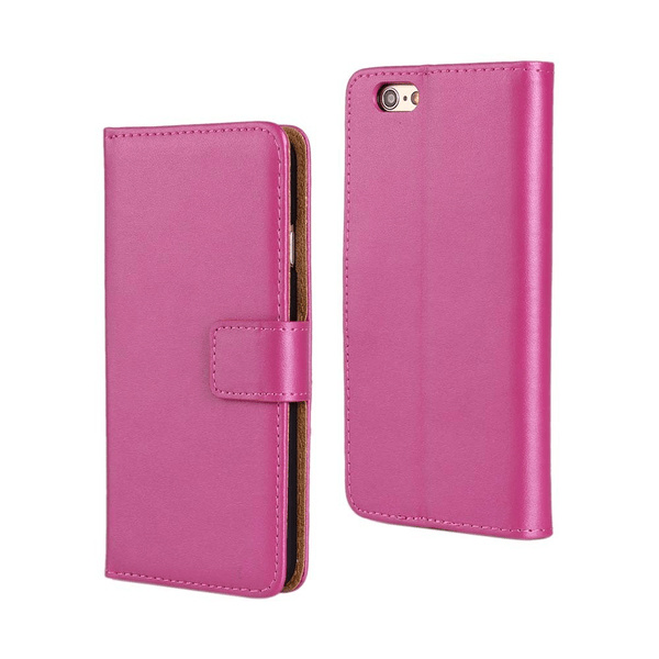 SKALO iPhone 6/6S Flip Cover m. Pung i Ægte Læder - Vælg farve Cerise