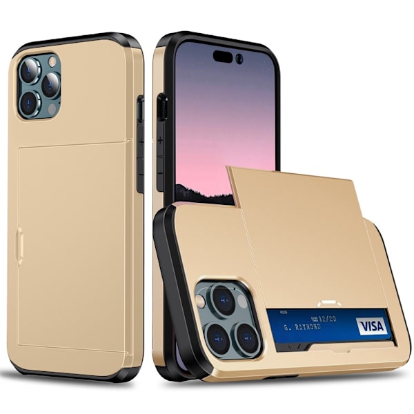 SKALO iPhone 14 Pro Max Armor Suojakuori korttikotelo - Kulta Gold