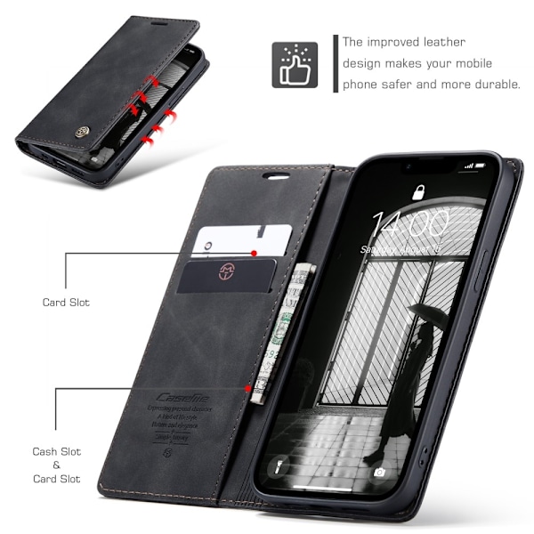 CaseMe iPhone 16e 013 Series PU-Läder Plånboksfodral - Svart Svart