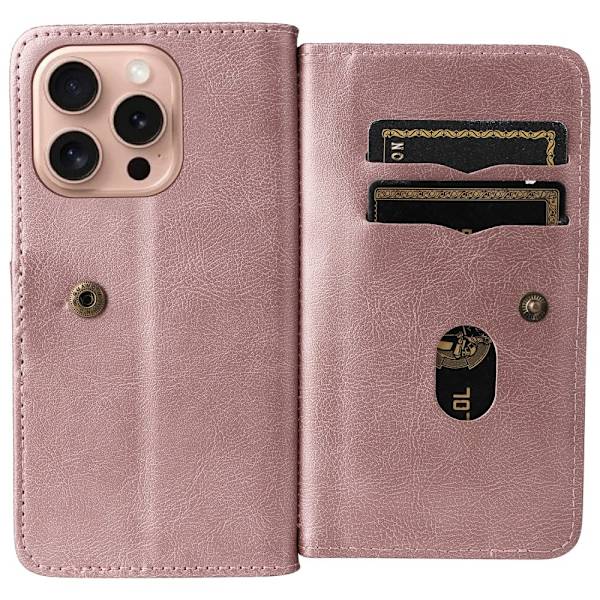 SKALO iPhone 16 Pro 10-lokeroa Lompakkokotelo - Ruusukulta Pink gold