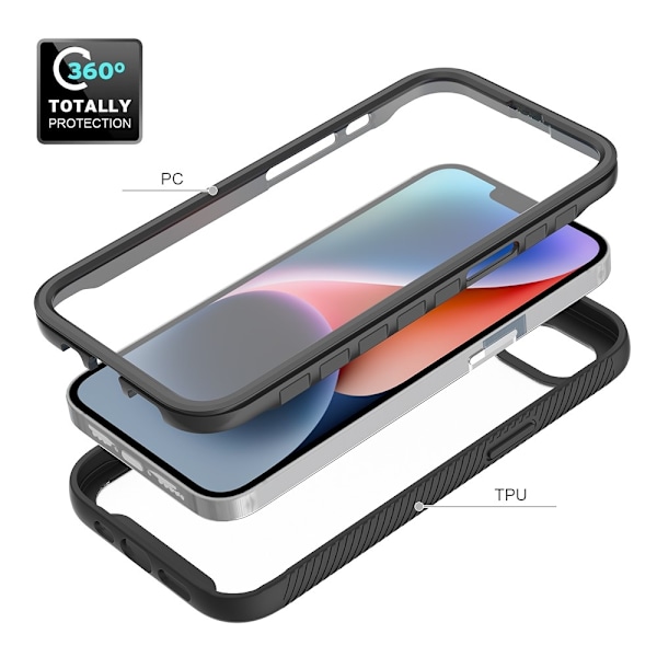 SKALO iPhone 16e Shockproof Clear Hybrid+Skærmbeskyttelse Cover - Sort Black