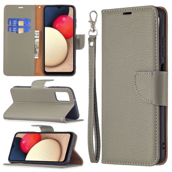 SKALO Samsung A02s / A03s Premium Litchi Wallet - harmaa Grey
