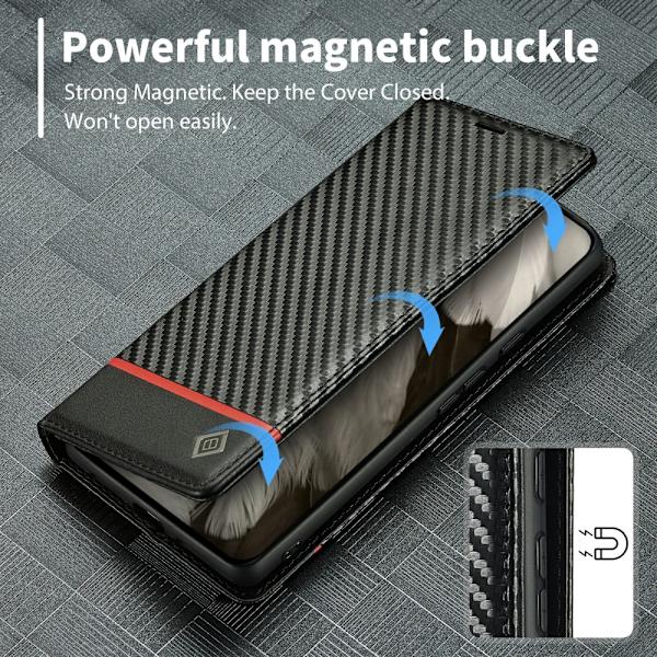 SKALO Google Pixel 8 LC.IMEEKE Carbon Fiber Plånboksfodral i PU-Läder - Svart Svart