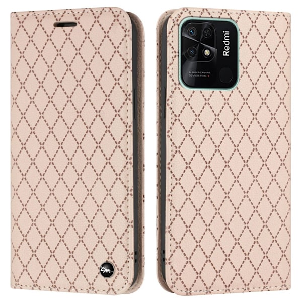 SKALO Xiaomi Redmi 10C Rhombus Litchi Lompakkokotelo - Ruusukulta Pink gold