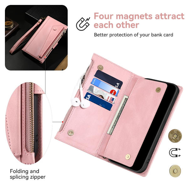 SKALO Google Pixel 8 Pro ESEBLE Big Wallet Pungetui - Rosa guld Pink gold